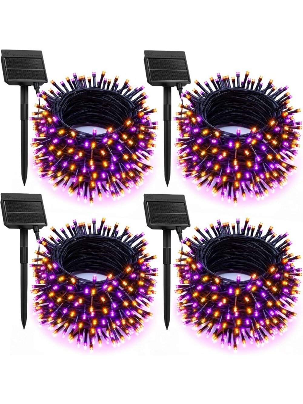 4 Pack Solar Halloween Lights - 184FT 480 LED, Vibrant Orange & Purple Decor